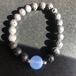 Light blue marbled gem lava bead bracelet
